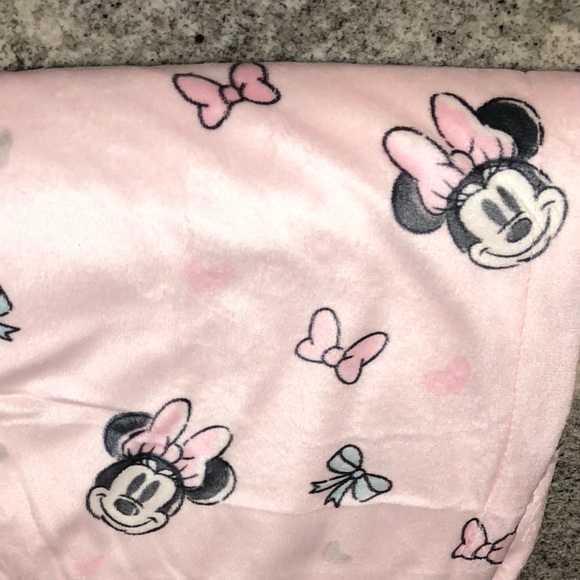 ✨NWT✨ Disney Minnie Mouse Reversible Plush Sherpa Baby Blanket Pink Bows Hearts - Picture 6 of 8